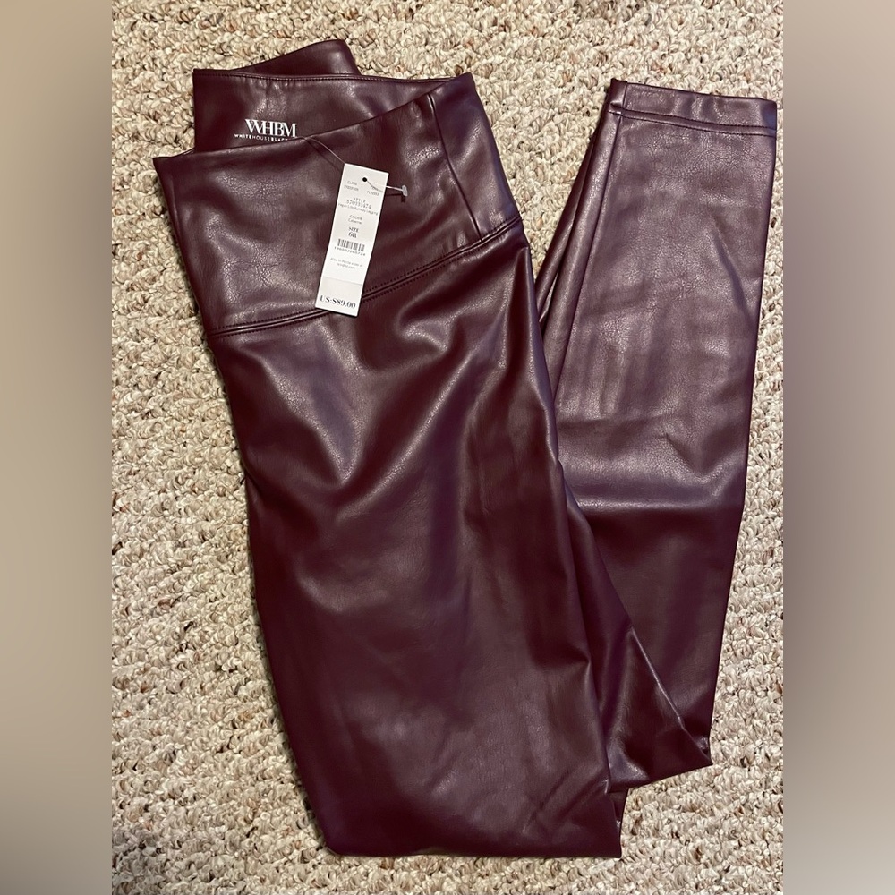 White House Black Market , Runway Faux Leather Leggings, Cabernet color. 6R